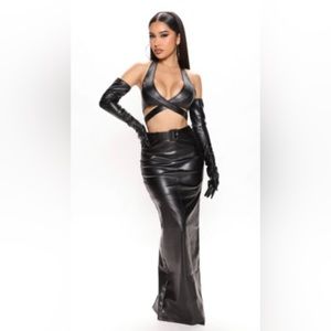 Black Faux Leather Skirt Set (size S)